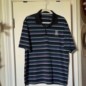 Striped Black Polo with Purple & Teal Accents by Sonoma